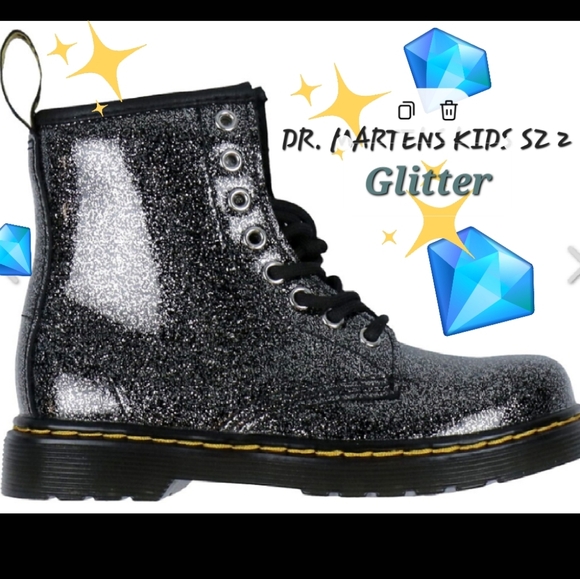 Dr. Martens Boots - 1460 J - Nebula Glitter - Black/Silver/Neb Sz 2 See Video - Picture 1 of 15